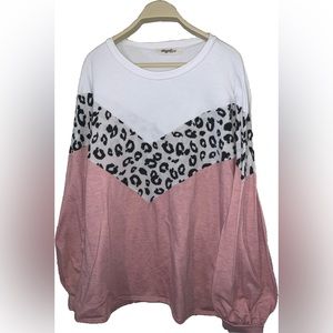 Haptics Leopard and Pink Print Pullover Lightweight Sweater